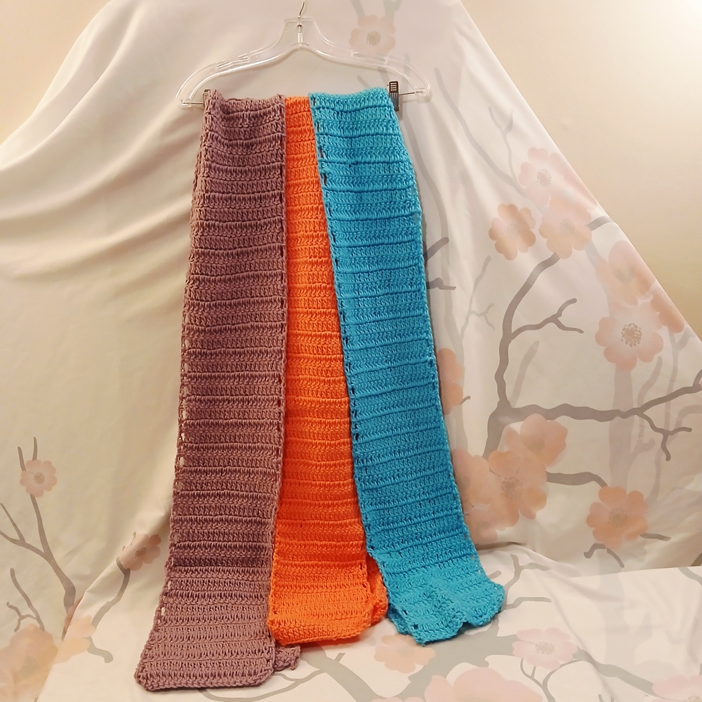 Three-Color Crochet Scarf Set - Mauve, Orange & Turquoise
